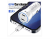 Imagine Kit incarcator auto Dual fast charger USB-C-C 60W, Cablu date USB-C-C 60W, USB-C-ligth 37W, 1M, Compatibil cu iPhone 17, 16, 15, 14, 13, 12 pro max, QUANDES®