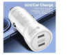 Imagine Kit incarcator auto Dual fast charger USB-C-C 60W, Cablu date USB-C-C 60W, USB-C-ligth 37W, 1M, Compatibil cu iPhone 17, 16, 15, 14, 13, 12 pro max, QUANDES®