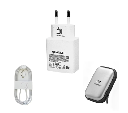 Imagine Kit Incarcator super Fast Charge 55W PD GaN usb C, cablu date C-C 60 1M Woven, compatibil cu iPhone 17/17pro/17 promax, Geanta de depozitare EVA