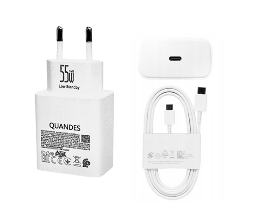 Poza cu Kit Incarcator super Fast Charge 55W PD GaN usb C, cablu date C-C 60 1M Woven, compatibil cu iPhone 17/17pro/17 promax, Geanta de depozitare EVA