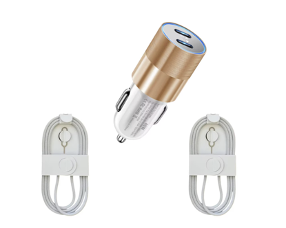 Imagine Kit incarcator auto Dual USB-C-C 40W Fast Charger, 2 Cablu date USB-C-C 60W, 1M, Compatibil cu iPhone 16, 15 pro max, QUANDES®