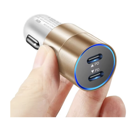 Poza cu Kit incarcator auto Dual USB-C-C 40W Fast Charger, 2 Cablu date USB-C-C 60W, 1M, Compatibil cu iPhone 16, 15 pro max, QUANDES®