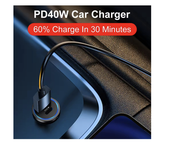 Poza cu Kit incarcator auto Dual USB-C-C 40W Fast Charger, 2 Cablu date USB-C-C 60W, 1M, Compatibil cu iPhone 16, 15 pro max, QUANDES®