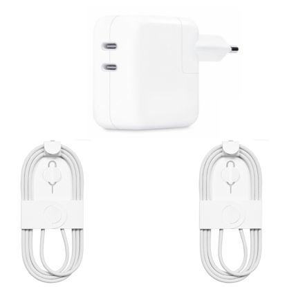 Imagine Kit Incarcator Dual USB-C 50W Fast Charger, 2 Cablu date USB-C-C 60W, 1M, Compatibil cu iPhone 17, 17 air 17pro max