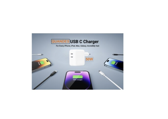 Poza cu Kit Incarcator Dual USB-C 50W Fast Charger, 2 Cablu date USB-C-C 60W, 1M, Compatibil cu iPhone 17, 17 air 17pro max
