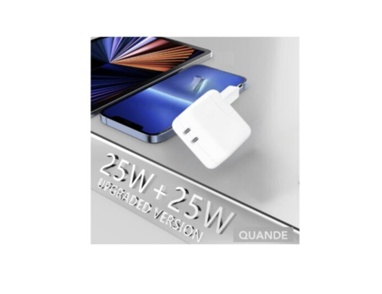 Poza cu Kit Incarcator Dual USB-C 50W Fast Charger, 2 Cablu date USB-C-C 60W, 1M, Compatibil cu iPhone 17, 17 air 17pro max