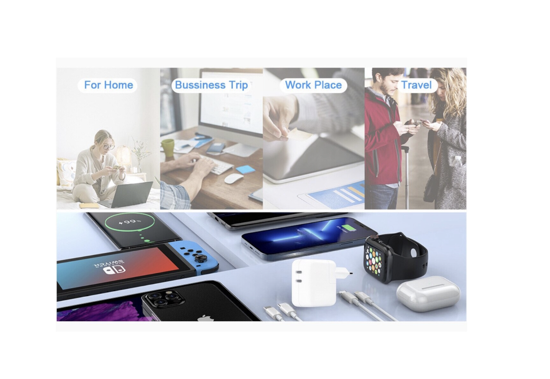 Poza cu Kit Incarcator Dual USB-C 50W Fast Charger, 2 Cablu date USB-C-C 60W, 1M, Compatibil cu iPhone 17, 17 air 17pro max