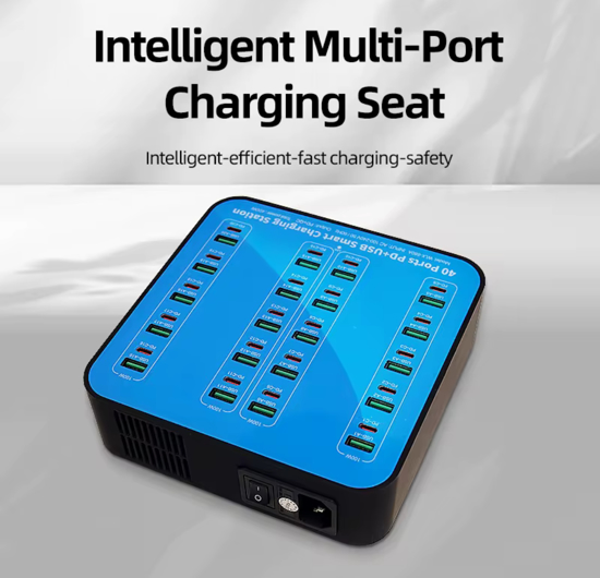 Poza cu Statie de incarcare 400W Smart cu 40-Port USB PD Charger 20USB-A+20USB-C PD QC3.0 Fast Charging, pentru iPhone 17/16/ 15 /14 /13 Pro Max, Samsung Galaxy Z Flip7/6 for S25/24/23/22 si ventilator