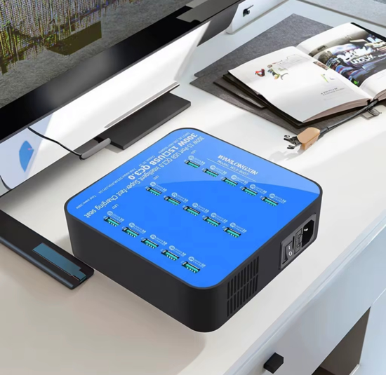 Poza cu Statie de incarcare 400W Smart cu 40-Port USB PD Charger 20USB-A+20USB-C PD QC3.0 Fast Charging, pentru iPhone 17/16/ 15 /14 /13 Pro Max, Samsung Galaxy Z Flip7/6 for S25/24/23/22 si ventilator