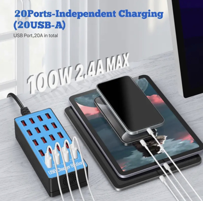Imagine Statie de incarcare 100W Smart cu 20 porturi USB 5V 20A si ventilator