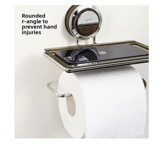 Imagine Suport de hartie igienica cu ventuza cu raft, suport pentru role de hartie igienica
