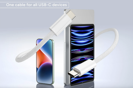 Poza cu Cablu Date Incarcare Tesut 2M compatibil pentru iPhone 17/ 16/ 15Air/ 15 Promax / iPad pro2020 USB-C-C 240W, Alb