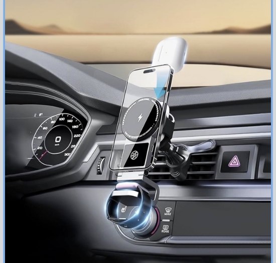 Poza cu Incarcator auto wireless 3 in 1 de 15w pentru Apple Watch S10 pentru Airpods Pro 2, statie de incarcare, suport magnetic pentru telefon auto pentru iPhone 17/ 16/ 15/ 14/ 13/ 12 pro max